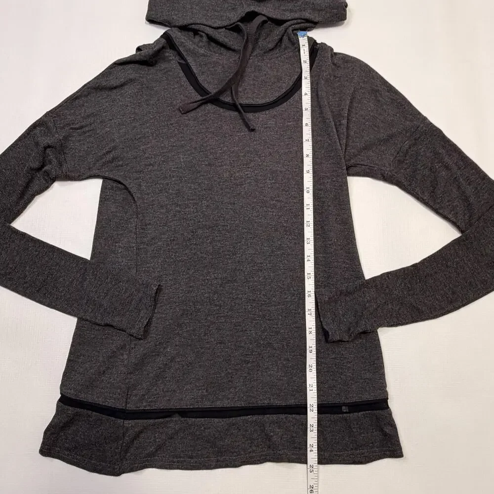 Alo Yoga Hoodie Womens XS Gray Lightweight Open Back Mesh Trim Top Pullover